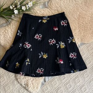 Ann Taylor Black Eyelet Skirt with Red & Yellow Floral Embroidery